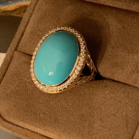 David YurmAlbion® Oval Ring in 18K Yellow Gold with Turquoise and Diamonds - Picture 4 of 11